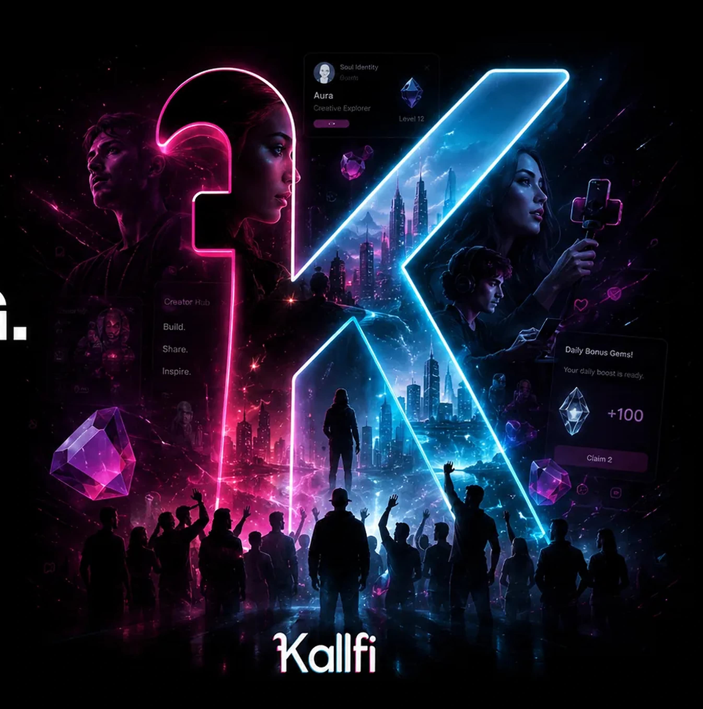A community moving toward the illuminated Kallfi portal.