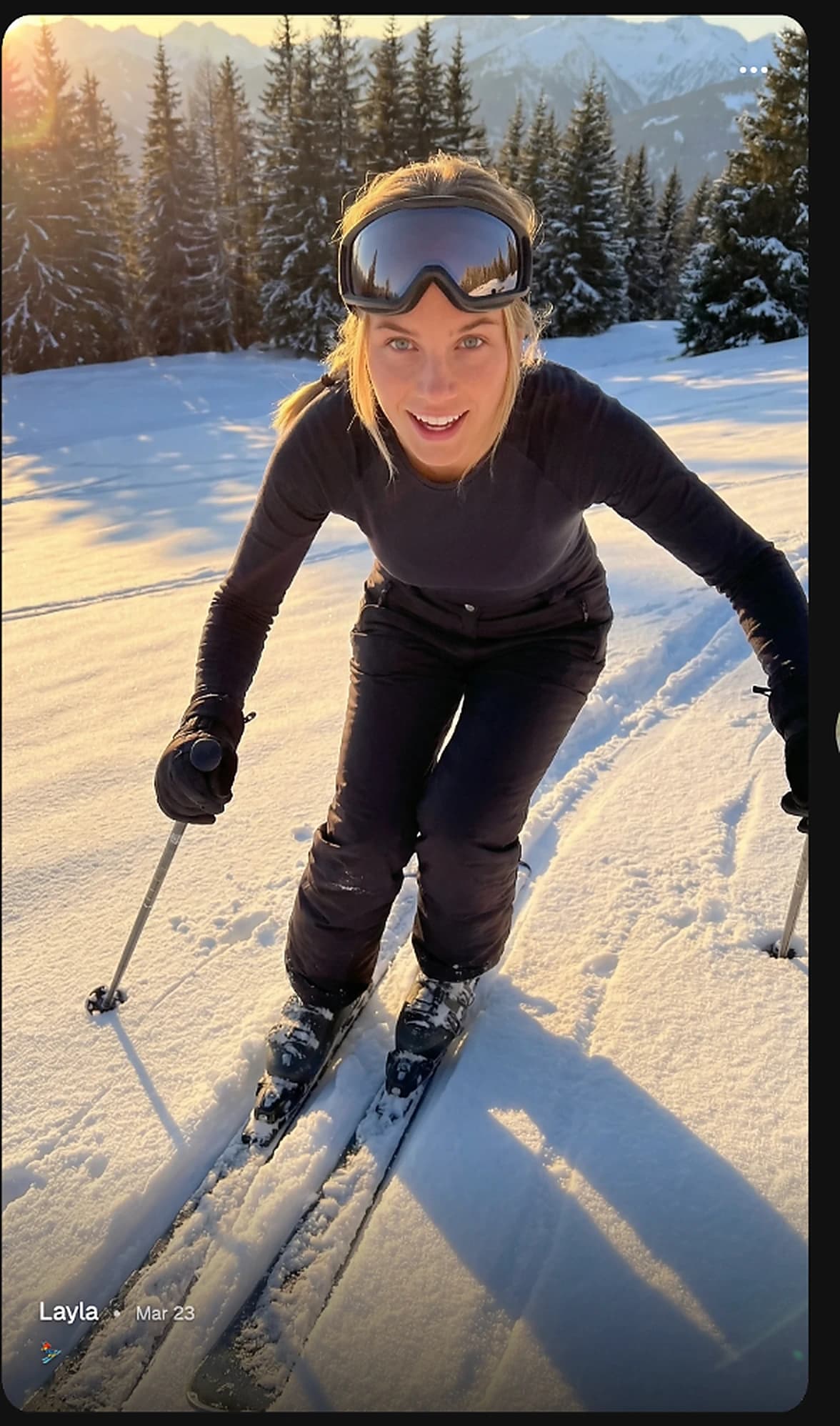 A Kallfi Soul skiing in the mountains.